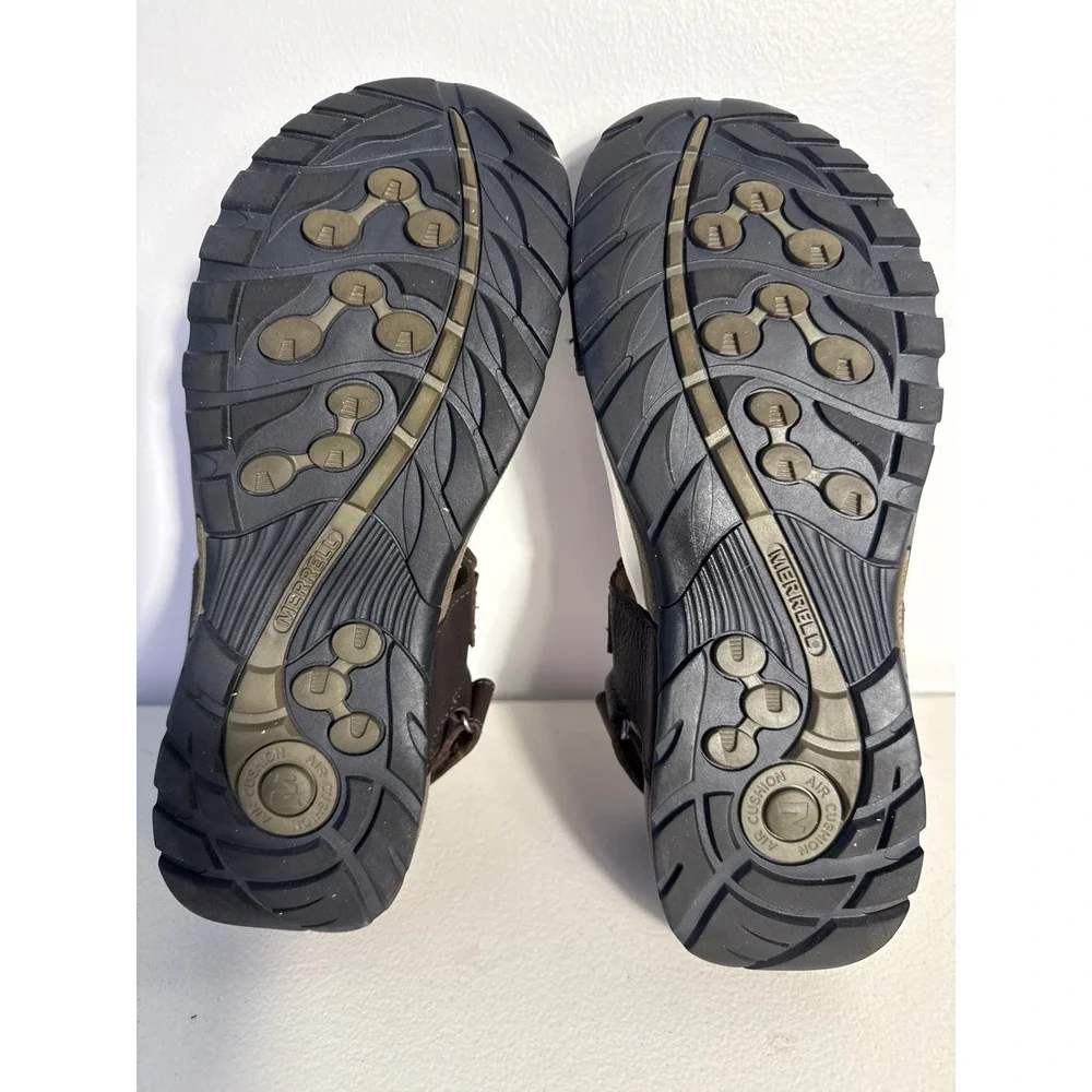 Merrell Mens Air Cushion Brown Leather Adjustable Strap Sport Hiking Sandals 10